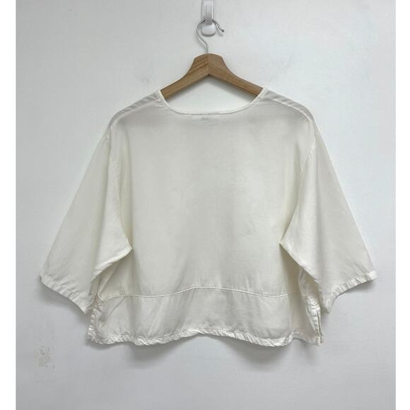 Bryn Walker Boxy Cropped Tencel Lagenlook Oversized Basic Lightweight Top Small - Picture 2 of 9